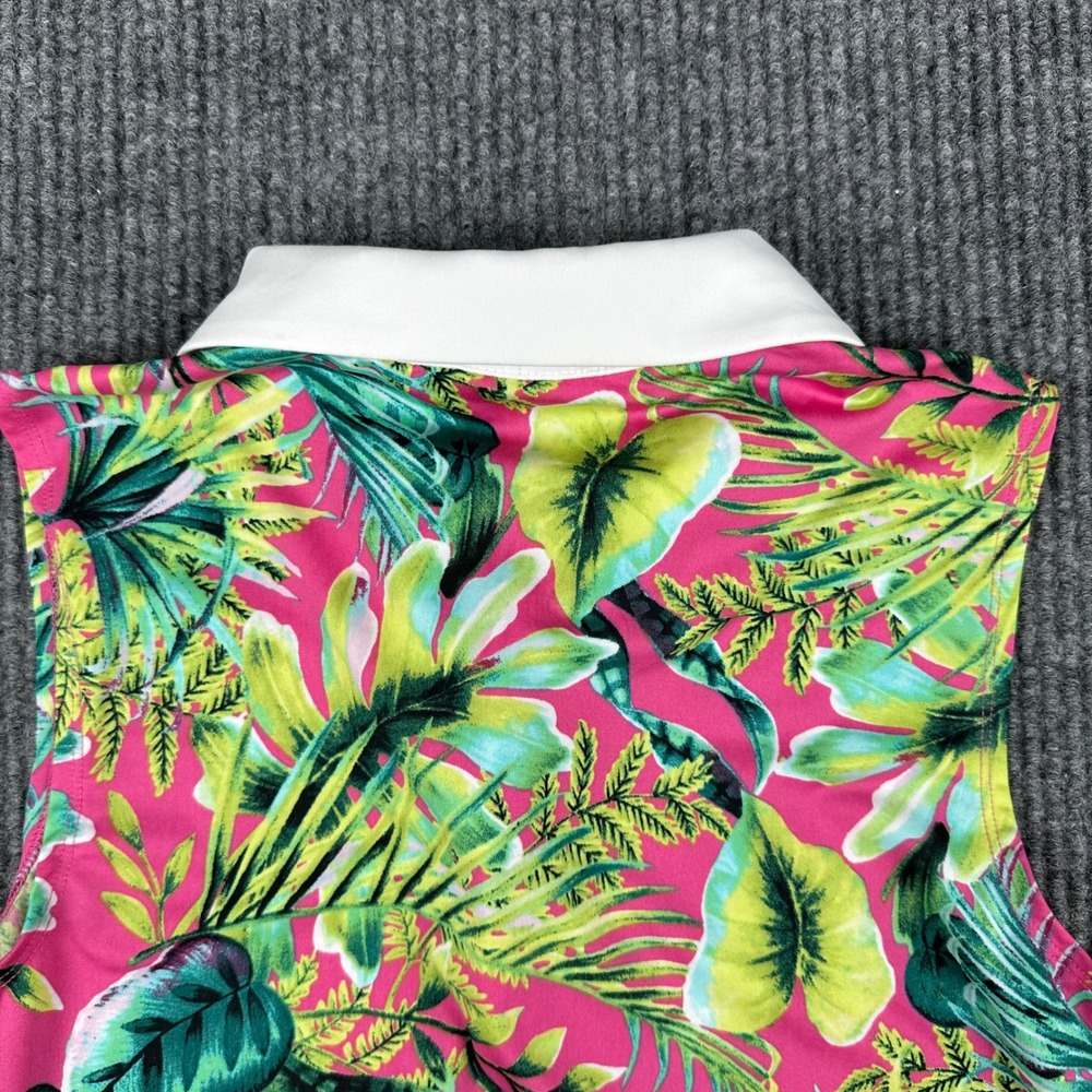 Tommy Bahama Golf Womens M Sleeveless Polo Pink Lime Tropical Leaf Print Floral - Picture 4 of 8